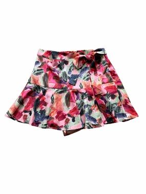 Arthur Jane Claire Abstract Floral Pink Multicolor Ruffle Tie Skort Size Large
